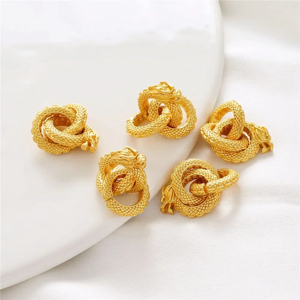 18K Gold Color Gun Black Dragon Three-ring Coil Dragon Spacer Bead Diy Bracelet Woven Bracelet Rope String Jewelry Accessories