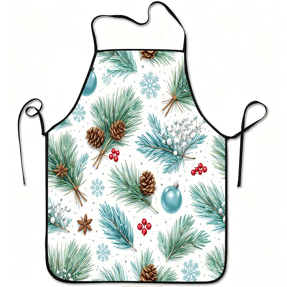 1pc Pine Cones Snowflakes Christmas Berries Print Apron, Durable and Easy to Clean, Adjustable Waistband, Polyester Material