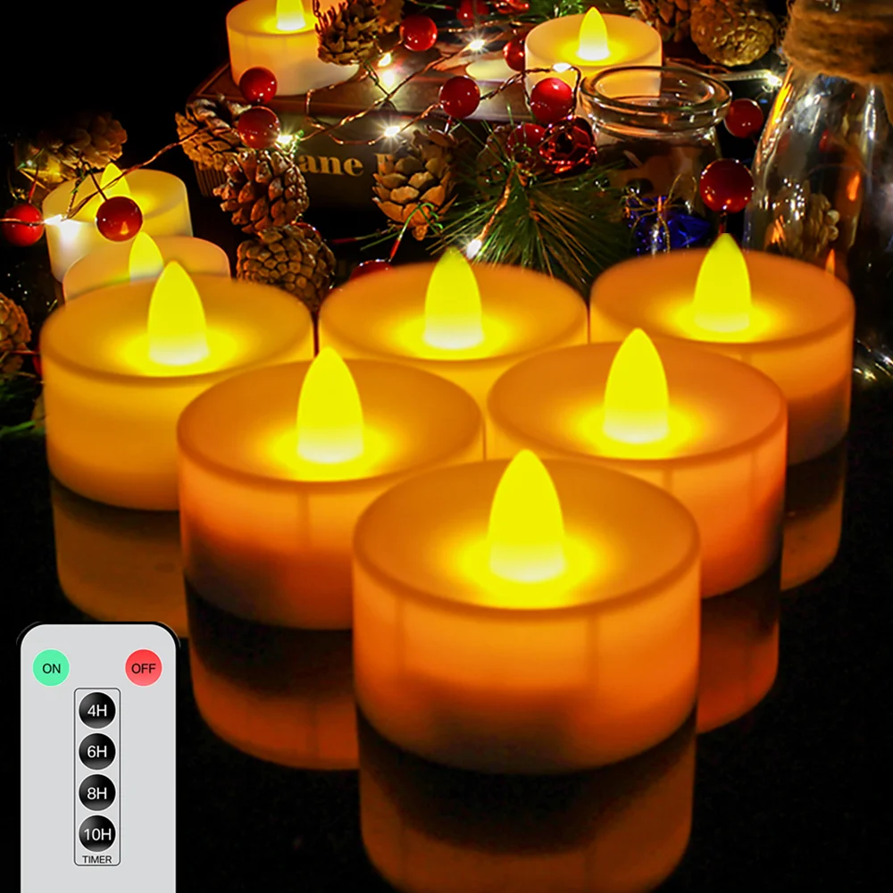 6Pcs Smokeless Candles with Remote Control Flickering Flameless LED Candles Electronic Candles Tea Lights for Christmas Wedding