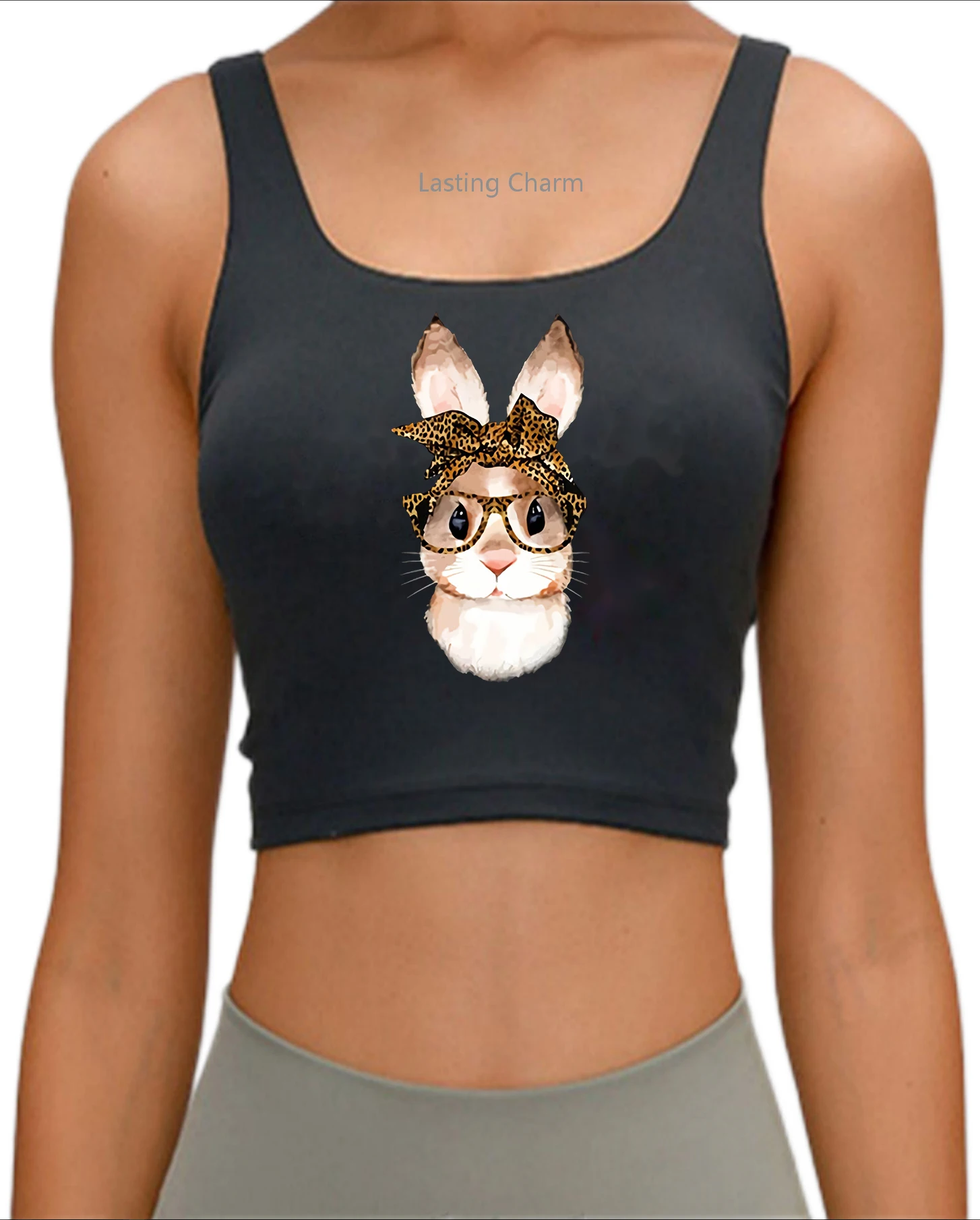 Aussie bunny mum print crop top women's sport top