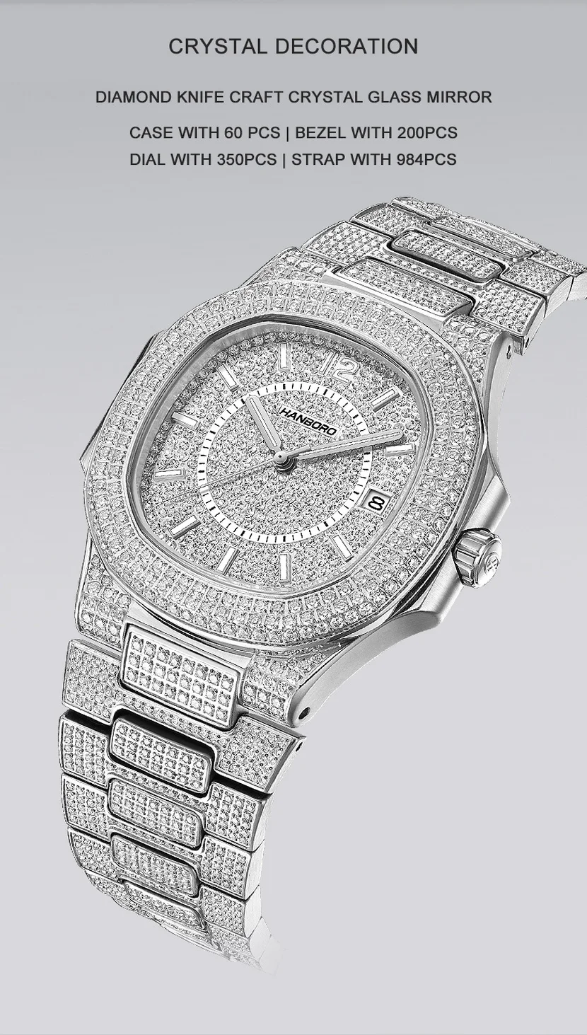 HANBORO Orologio automatico da uomo 38mm Orologio da polso meccanico quadrato Luminoso 5Bar Impermeabile Miyota 8215 Cassa in cristallo