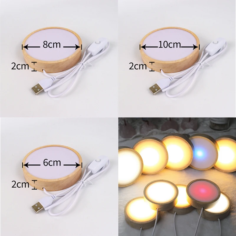 1/2/4Pcs Ronde Houten Led Nachtlampvoet Voor Decoratieve Houder Display Stand Voor Kristallen Glazen Bal Decor Art Ornament