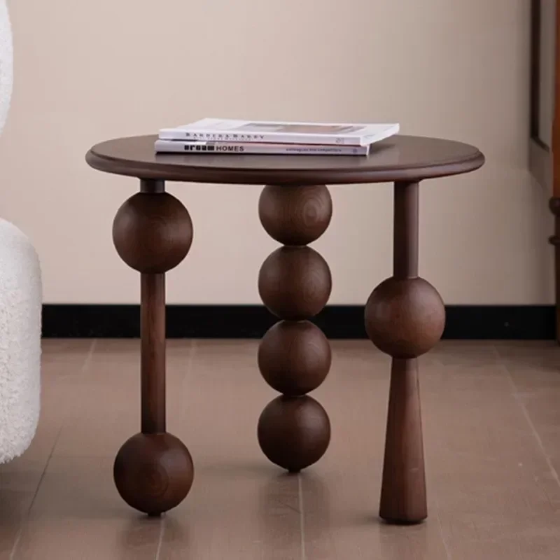 Aged Table Solid Wood Small Round Table Design Tea Table French Retro Home Living Room Sofa Corner Side Tables Coffee Tables