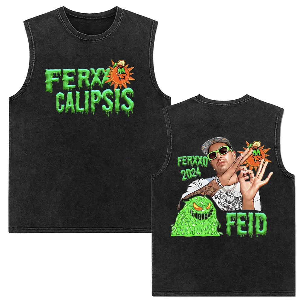 

Washed Vintage Tank Tops Feid Ferxxo Ferxxocalipsis Tour 2024 T-shirt Men Women Hip Hop Oversized Vest Tshirt Rapper Streetwear