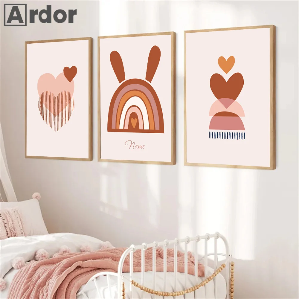 

Boho Cartoon Rainbow Heart Posters and Prints Wall Art Picture Boho Canvas Painting Playroom Nursery Baby Kid Room Home Decor