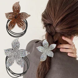 Molans New Rhinestone Flowers  Elasticity Hair Bands For Women Fashion Retro Solid Color Ponytail  Hair Tie Hair Accessories