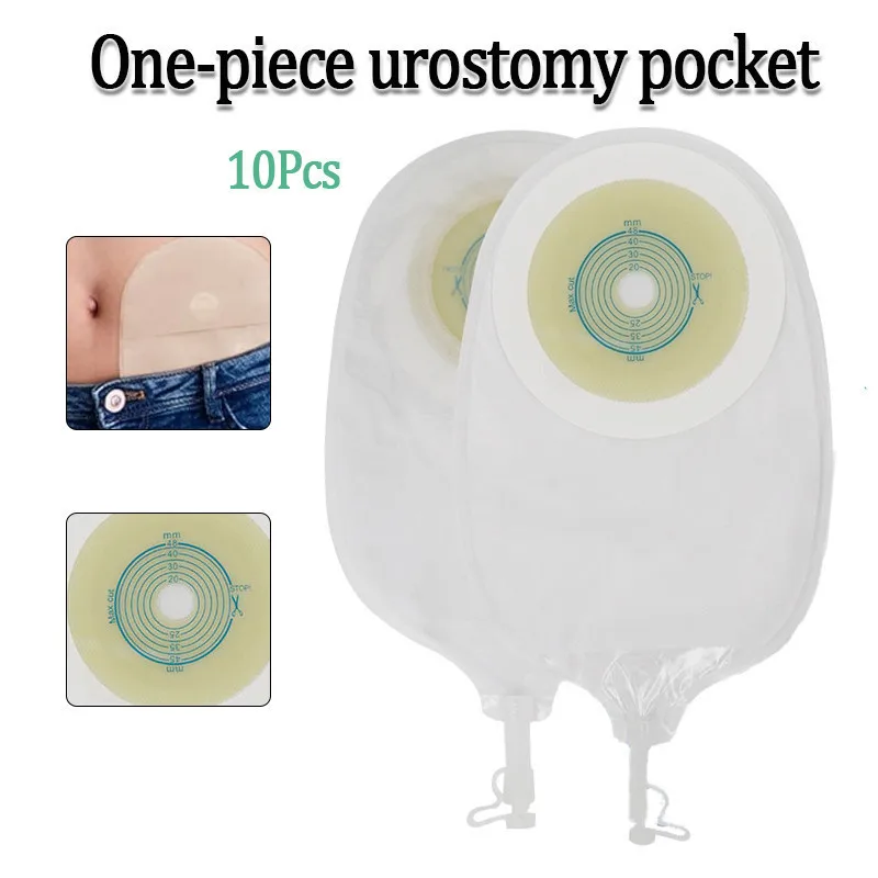 10Pcs One-Piece Urostomy Bag Drain Valve Drainage Bag Transparent Stoma Bag Medical Anti-leak Urostomy Bag 20-45mm