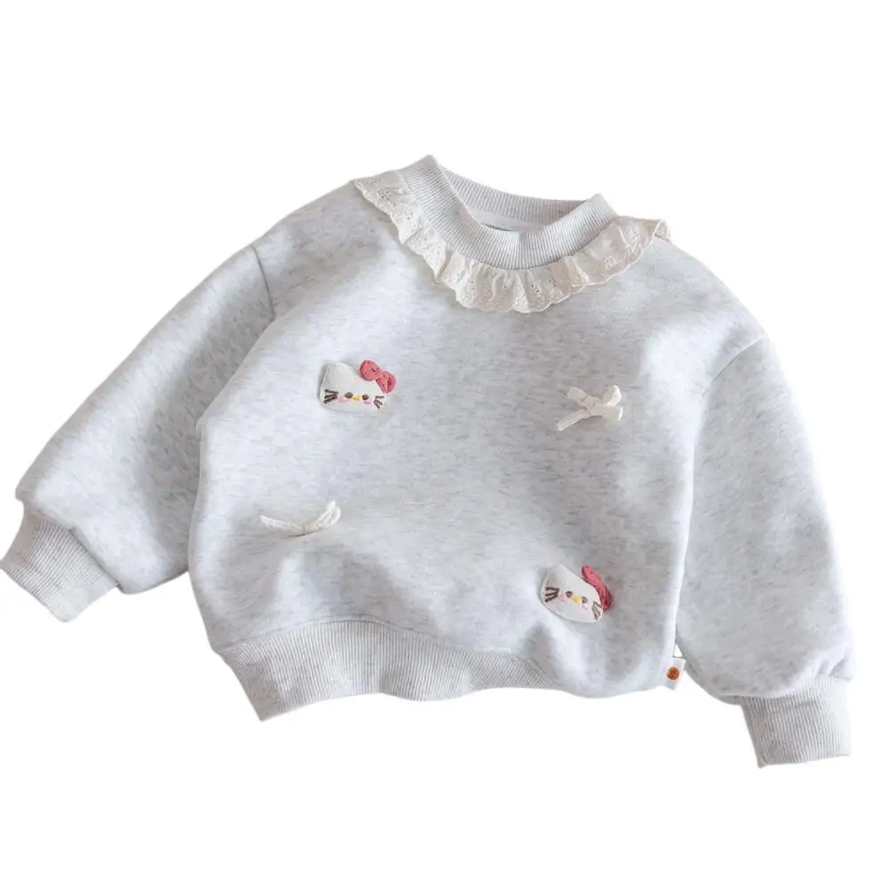 Sanrio Hello Kitty Girls Cotton Cartoon Sweatshirt New Lace Collar Top Cute Casual Korean Style Pullover Children's Clothing - view 6