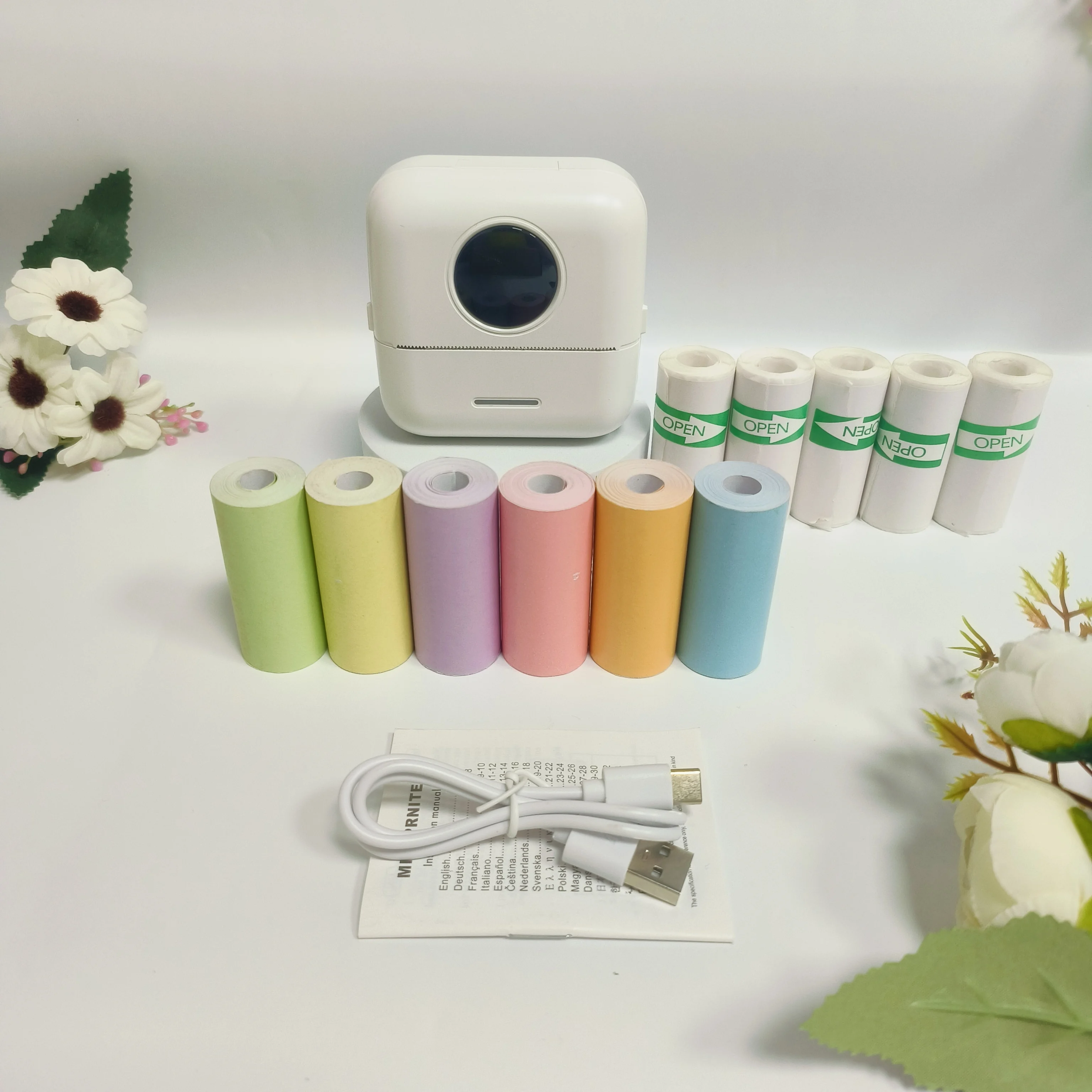 

Portable Inkless Wireless Mini Instant Printer with 6 Color Paper + 6 Sticker Rolls, Print Labels/Receipts/Memos/DIY Crafts, Com