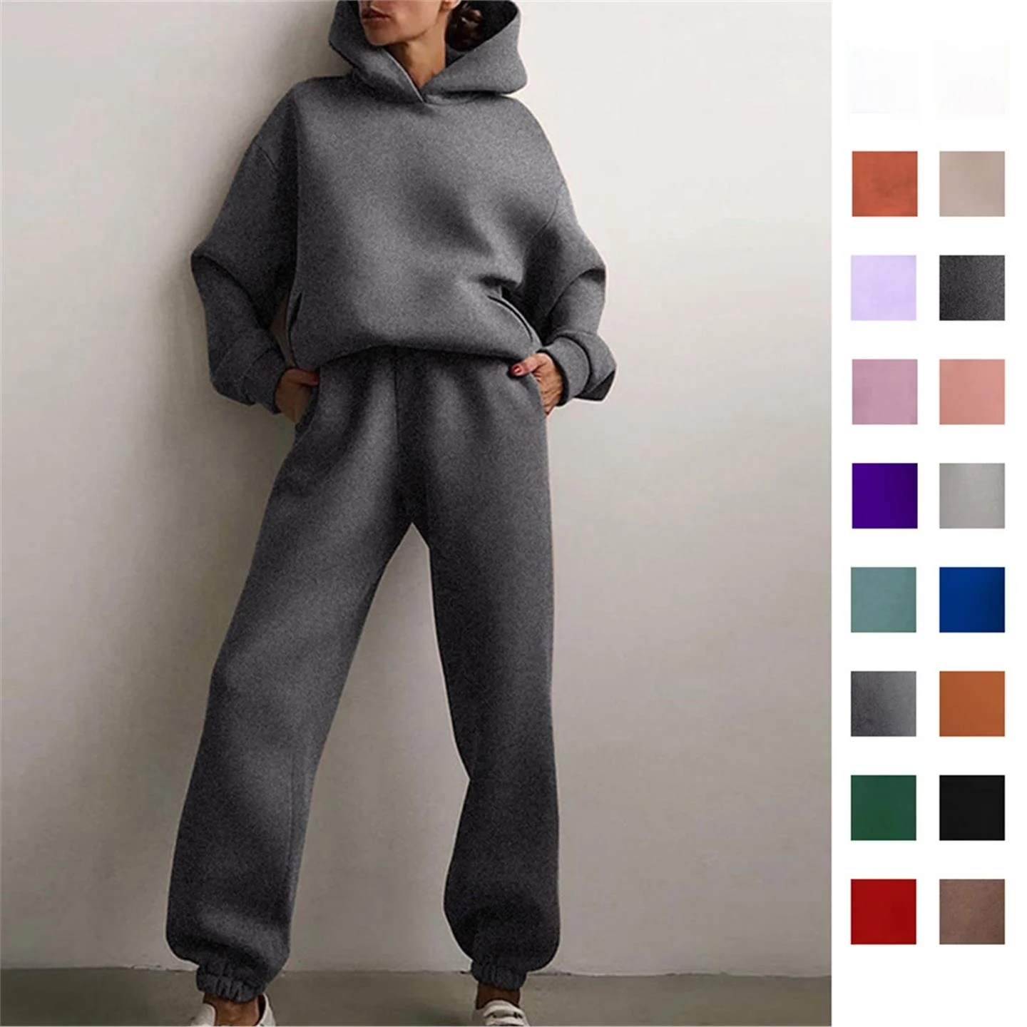 

Повседневный комплект спортивной одежды, однотонный свитшот и длинные брюки, женский ансамбль Faion Long Sve, стандартная длина, европейский Sle