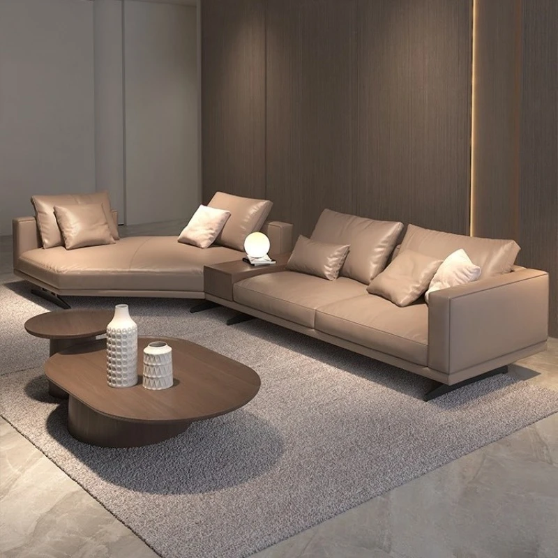 Light luxury Italian minimalist curved sofa creative personality special-shaped first-layer cowhide leather sofa