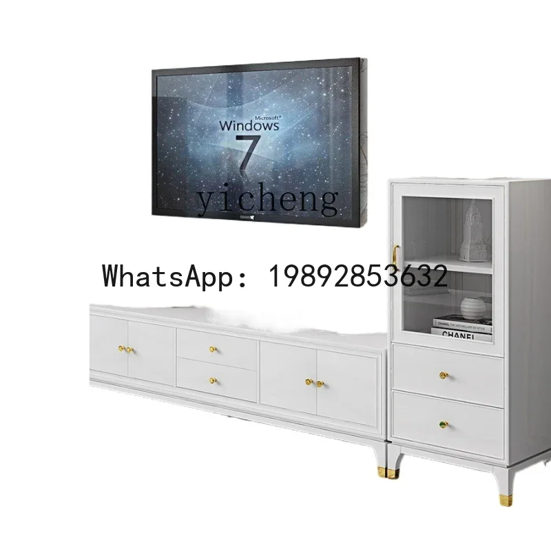 

LYY Solid Wood Paint TV Cabinet Post-Modern Small Apartment Living Room Floor Cabinet Tea Table Combination