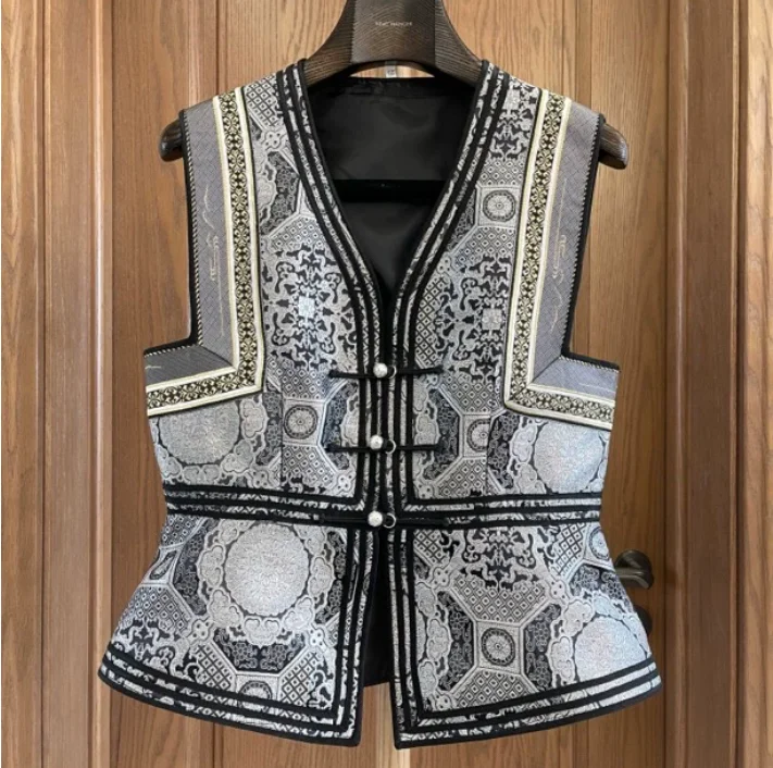 Mongolian Vest Women's New Ethnic Style Sleeveless V-neck Retro Casual Slim Fit Waistcoat