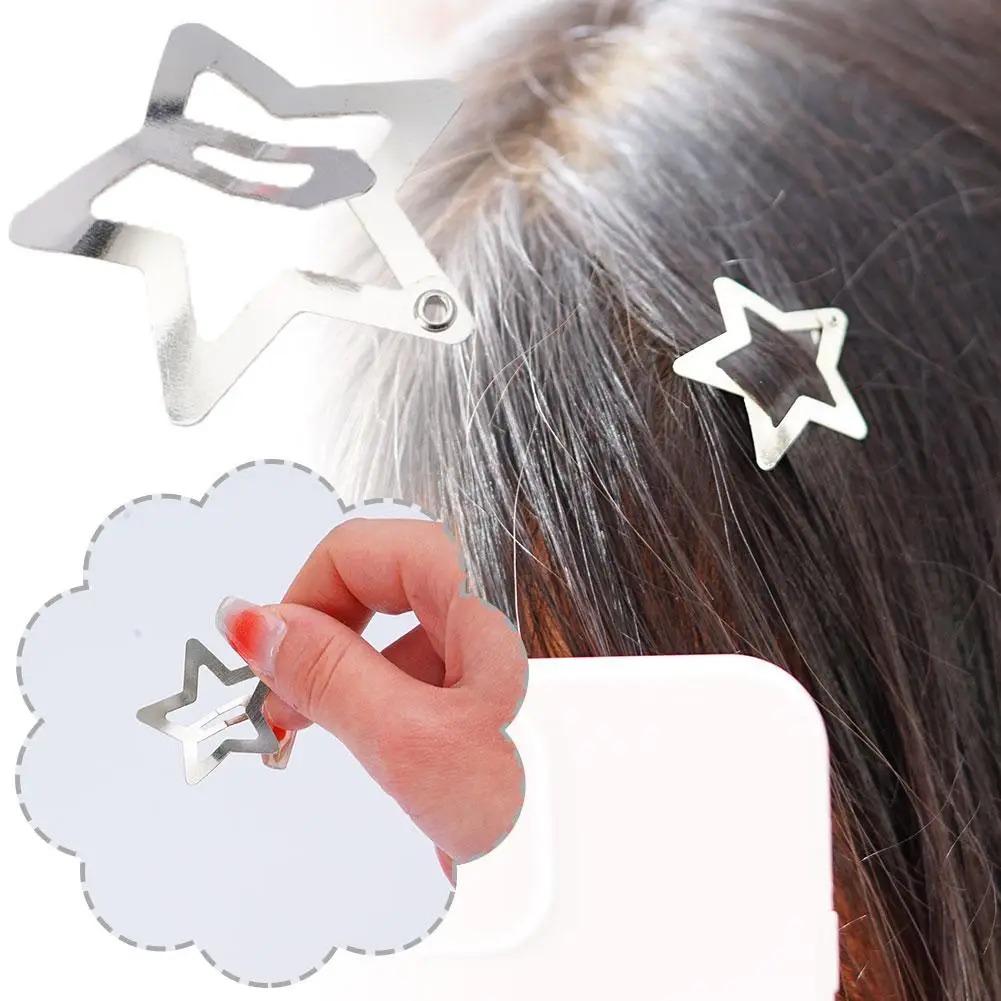 1 Pcs Versatile Star Hair Clip Ins Metal Sweet Cool Hairclips Metal Sweet Clip Silver BB Clip Pentagram Snap Hairpin Star M K6K7