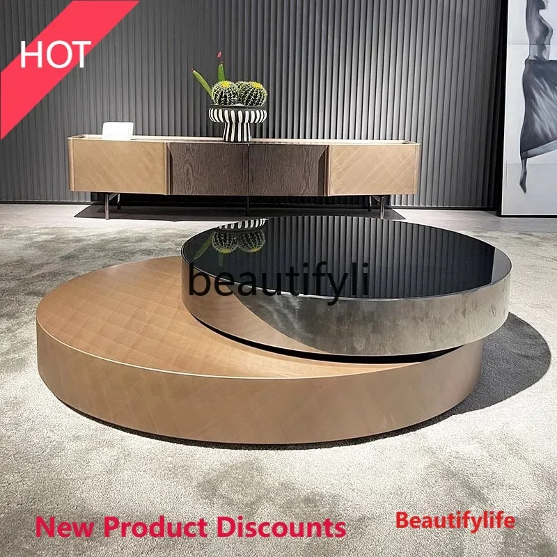 DD45 Italian Style Light Luxury Rotating Coffee Table High-end Designer 360 Degree Stainless Steel Oval Combination