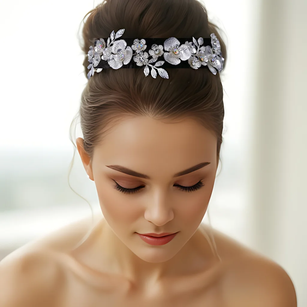 

Elegant Alloy Flower Headband with Comb Rhinestone Bridal Headdress Wedding Hair Accessories Woman Headpiece Ornaments HP565