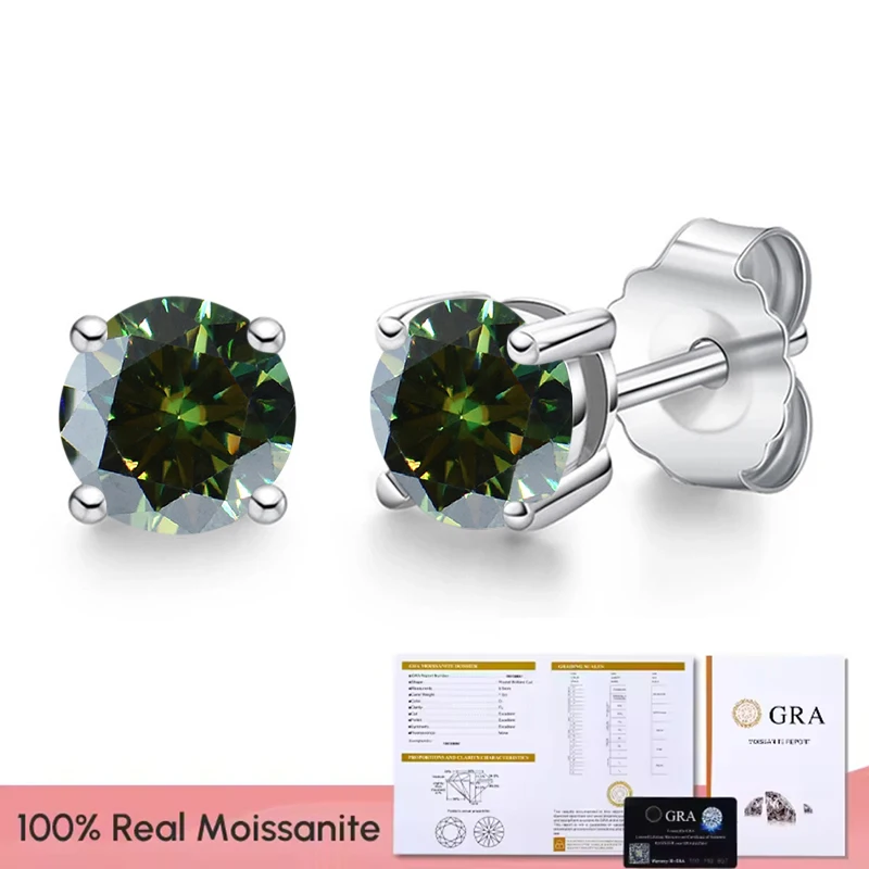 Women's Moissanite Diamond Stud Earrings, Platinum Plated Gift