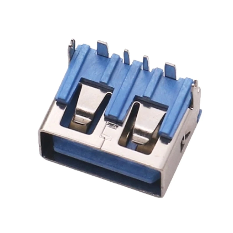 10個のUSB 2.0タイプAメスソケット、6.8mmロープロファイル直角SMTコネクタ、高電流充電用の太いピン付き