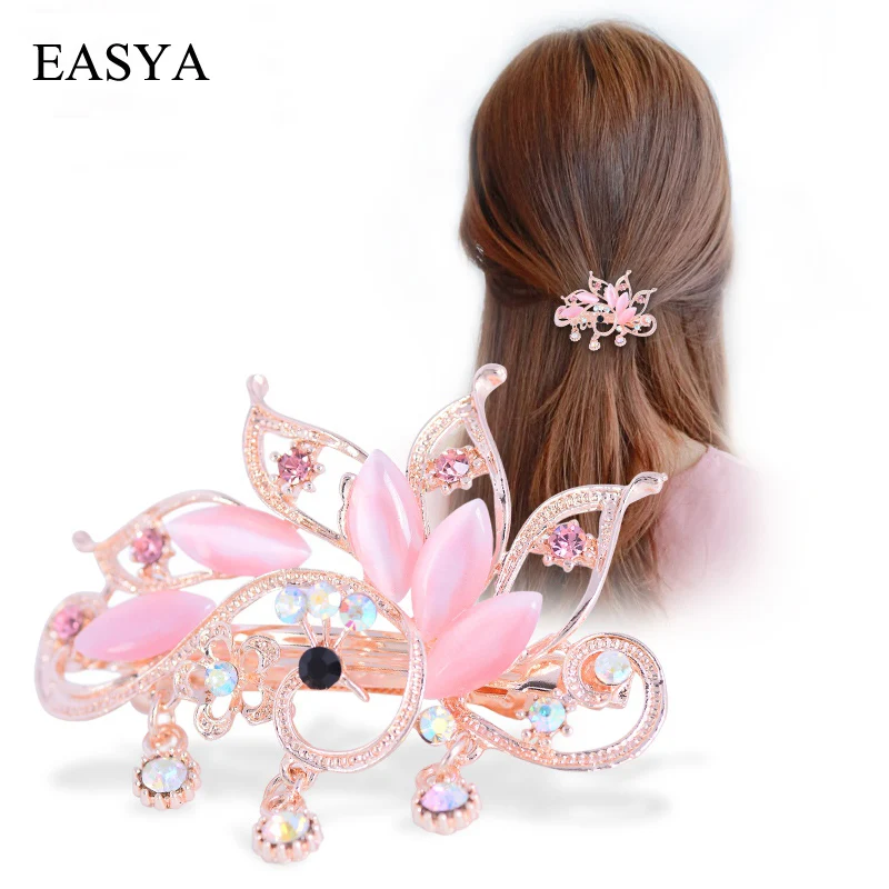 EASYA Pretty Big Rhinestone Peacock Hair Barrettes Ornaments Jewelry Fashion Crystal Metal Hairpin Hairwear For Women Girls