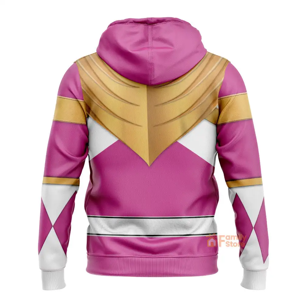 Men's 2-piece Sports Suit, Superhero Role-playing 3D Printed Hoodie and Sweatpants, Pink Powerful Ranger Costume view 3