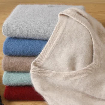 เสื้อสเวตเตอร์ผ้าแคชเมียร์มิงค์แบบสวมหัวคอวีเสื้อโค้ทไซส์ใหญ่แขนยาวแบบสวมหัวเสื้อสวมหัวคอวี100% ใหม่ฤดูใบไม้ร่วงและฤดูหนาว