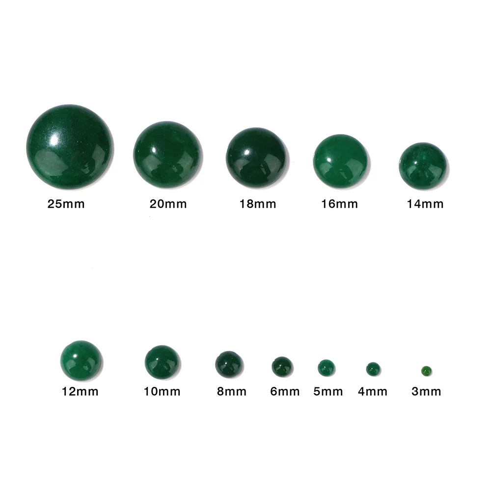 10pcs/Pack Green Natural Chalcedony Stone Cabochon Beads 3/4/5/6/8/10/12/14/16/18/20/25mm Round Flat Back Cabochon For Diy