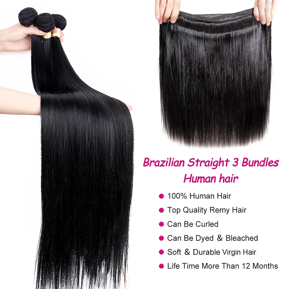 12A ストレートヘアブラジルストレート人毛織りバンドルナチュラルブラック 30 100% 人毛バンドルレミーヘアエクステンション