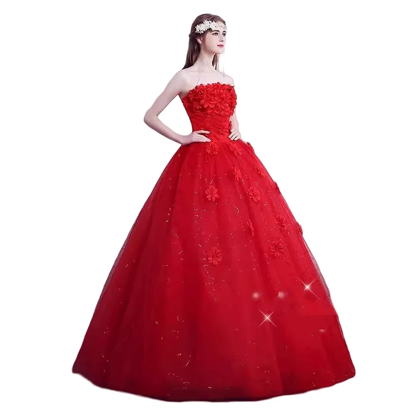 Es ist yiiya Brautkleider rot Blumen träger los Schnürung Prinzessin bling bodenlangen plus Größe billige Braut Ballkleider xn018