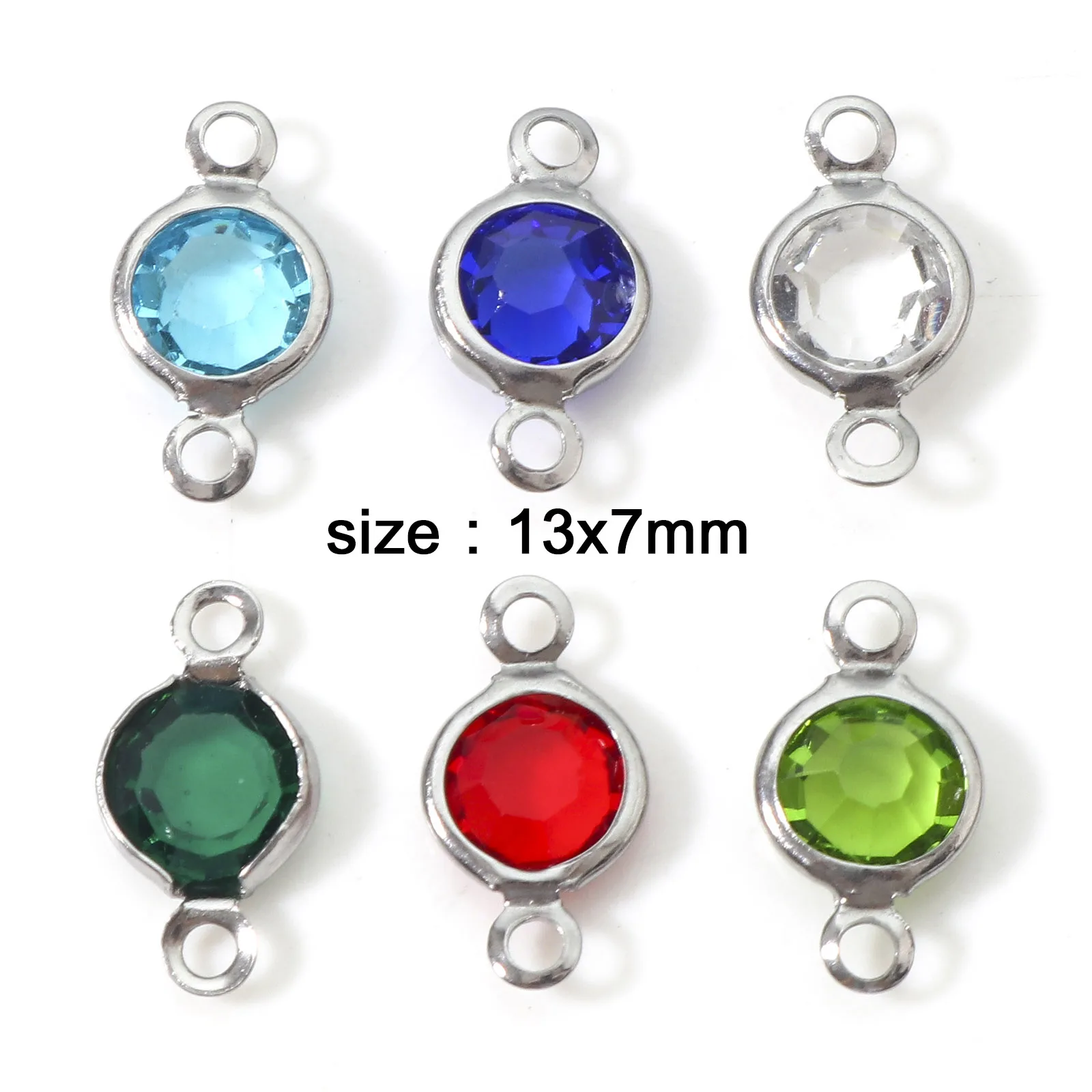 Handmade Stainless Steel Connectors Multicolor Round Faceted Charms DIY Necklace Bracelets Jewelry Findings 13mm x 7mm,10PCs