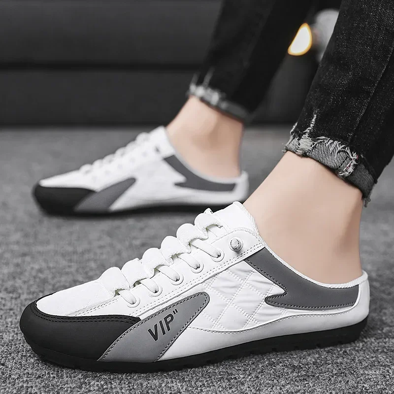 Brand Half Slippers Elastic Flat Casual Shoes for Men Summer Slippers Man's Flats Concise Men's Sneakers Fashion Male Slippers