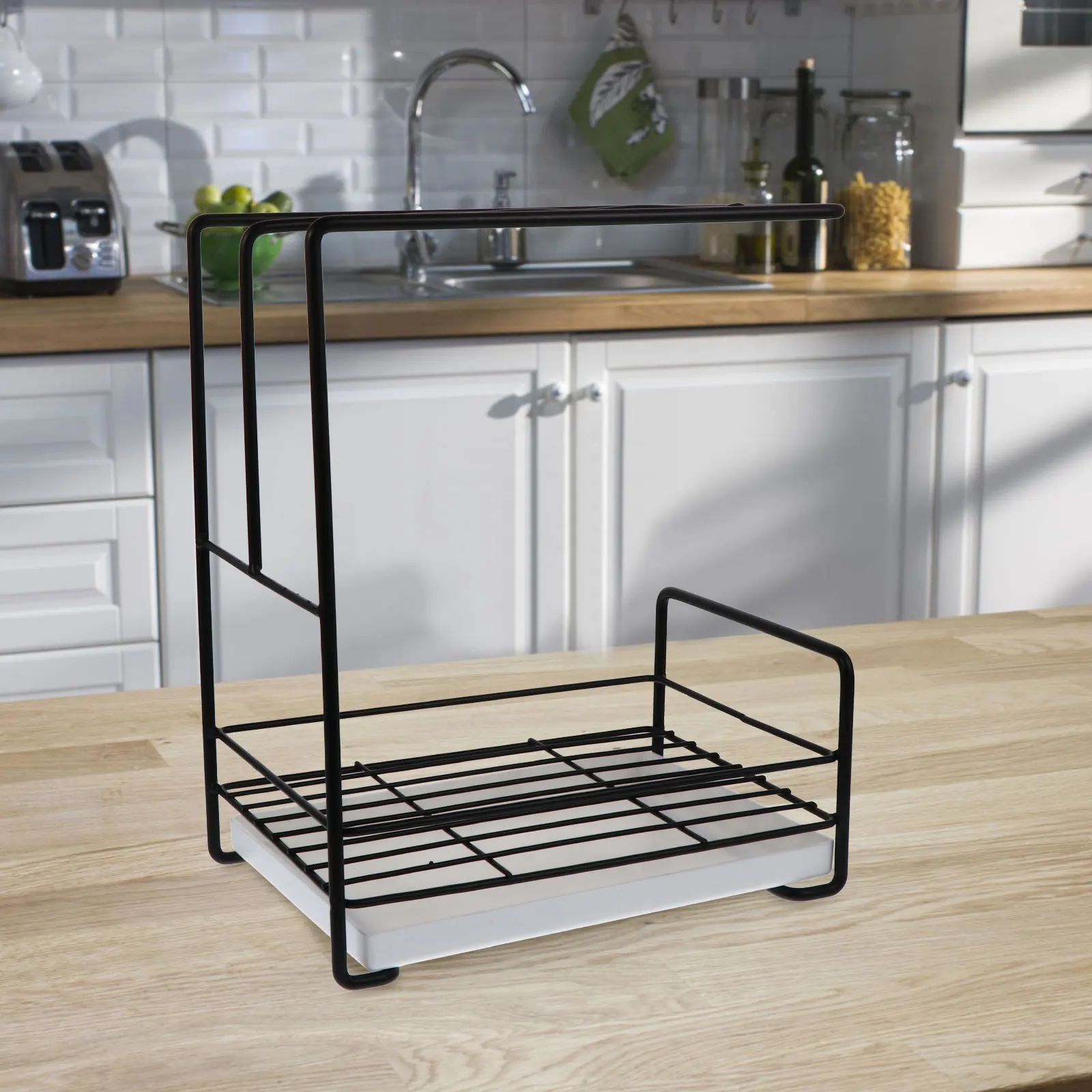 

1 pc Shelf Sponge Holder Rust-Proof Countertop Organizer Drain Duster Cloth Rack Multipurpose Storage Rack Sponge Holder Black