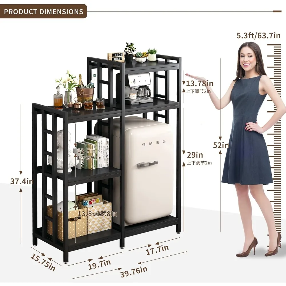 YCHF 6-Tier Kitchen Bakers Rack, Utility Storage Shelf, Mini Fridge & Microwave Oven Stand Table, Coffee Bar, Adjustable Kitchen