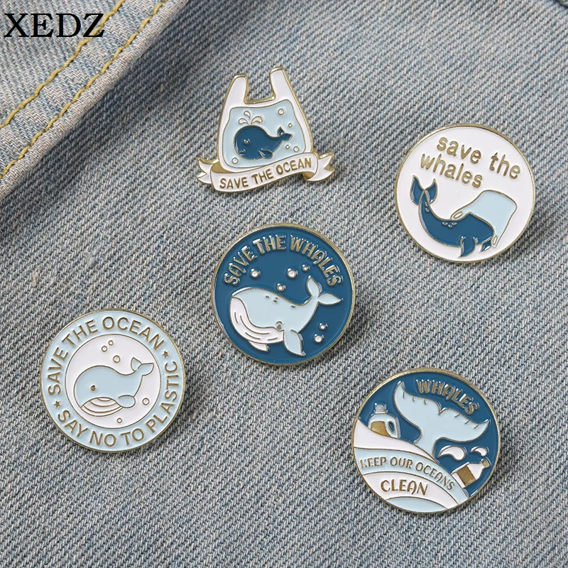 Save the Ocean Enamel Pin Save the Whales Metal Brooch Clothes Backpack Lapel Badge Fashion Jewelry Gifts for Friends Kids