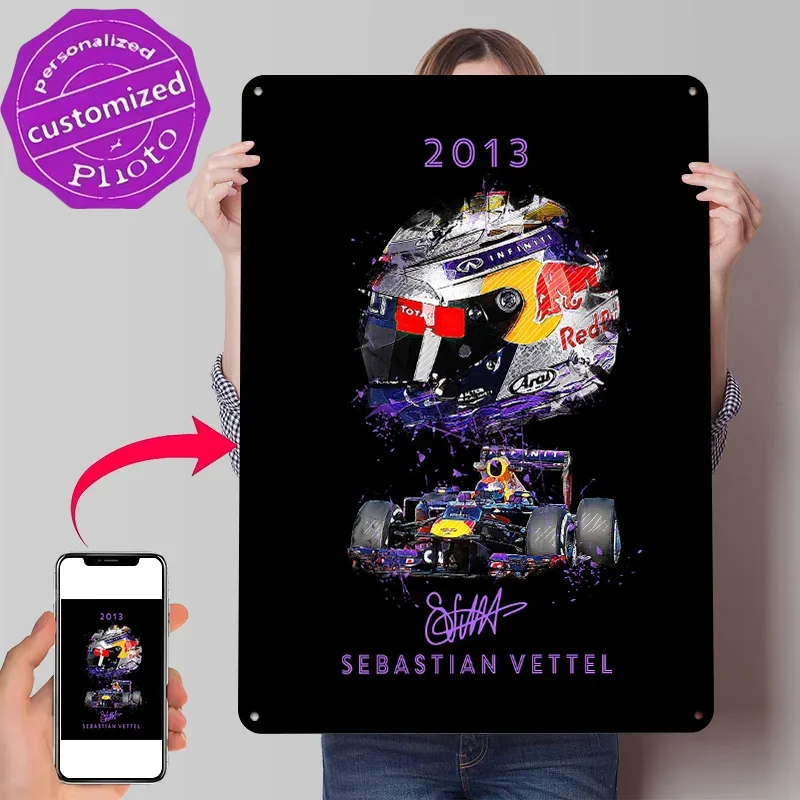 Sebastian Vettel Personalized 3D Textured Metal Poster Wall Art Tinplate Sign for Decor Room Decoration Gaming Home Decorations