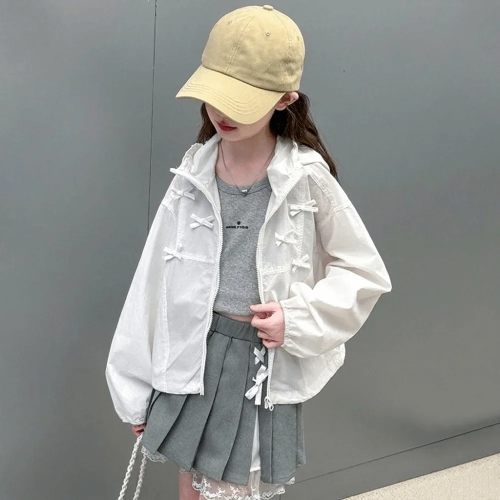 Lightweight Fabric Girls Sun Jacket Breathable Front Zipper Sun Protection Jacket Sheer Look Long Sleeves Children Outerwear