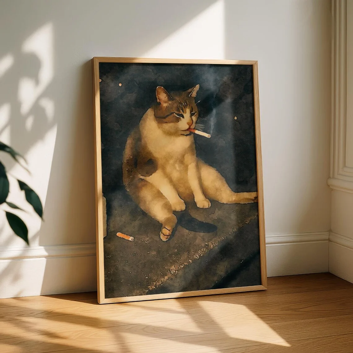Vintage Cat Smoking Cigarette Digital Wall Art, Funny Cat Wall Art Printable, Funny Cat Poster, Animal Art, Quirky Decor, Digita