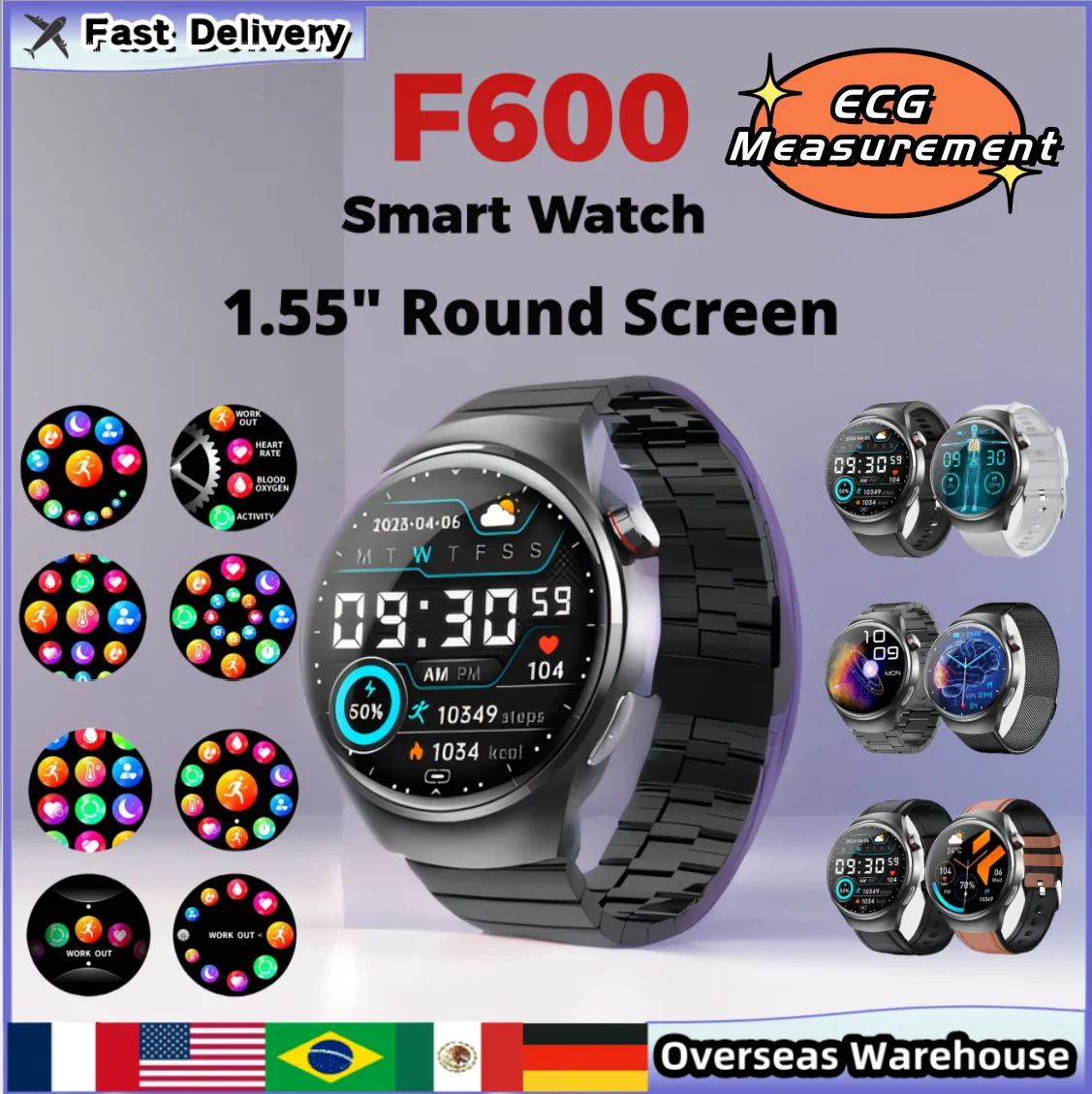 F600 Smart Watch With Bluetooth5.3 Smartwatches ECG Measurement Smartwatch For Men Waterproof Smartwatch Gifts Watch For Women