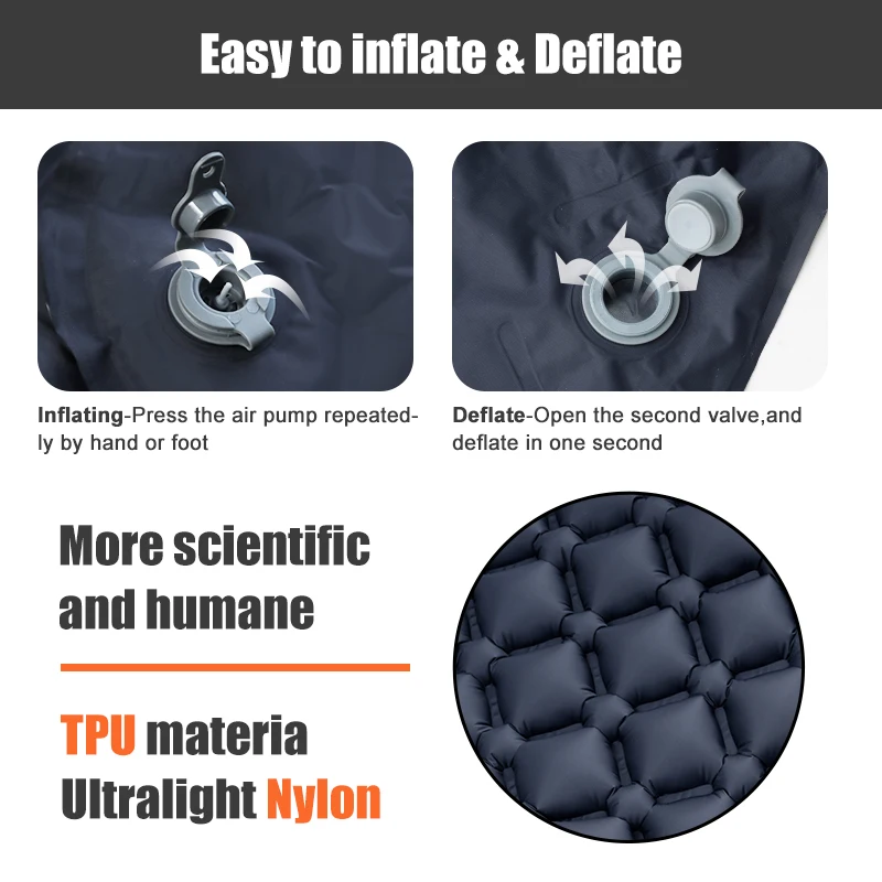 PACOONE Outdoor camping sleeping pad inflatable mattress with pillow foldable ultra-light air cushion waterproof travel hiking