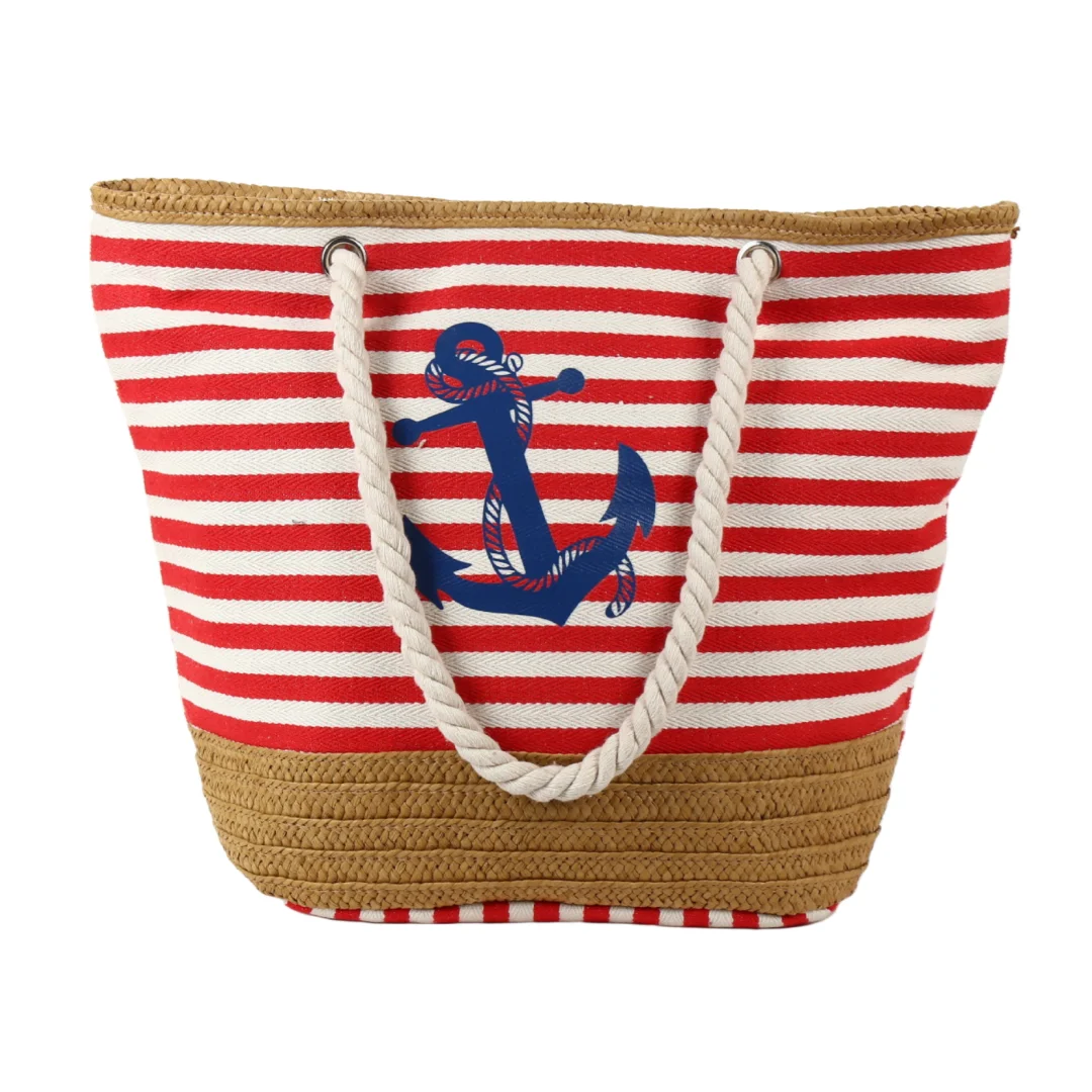 

Women's Casual Canvas Shoulder Bag Large Capacity Creative Striped Handheld Tassel Summer Beach Bag