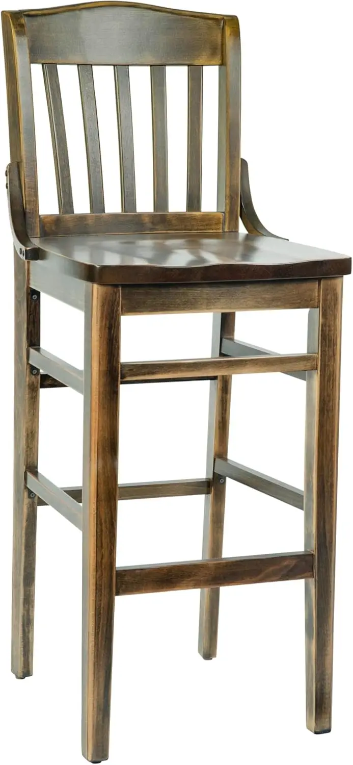 

Hercules School House Back Metal Restaurant Barstool - Antique Copper Wood Seat - Black Frame