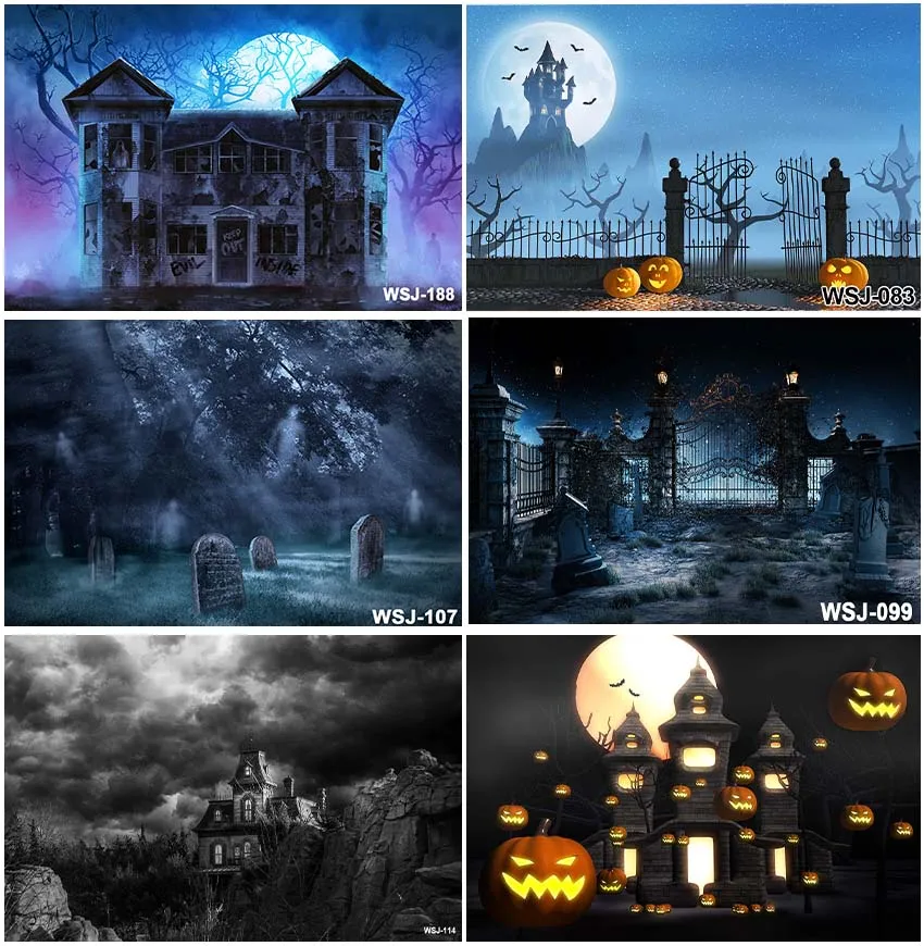 

Halloween Scary Horror Night Misty Backdrops Party Wall Decoration Backgrounds Moon Pumpkin Lantern Bat Grave Photo Booth Props