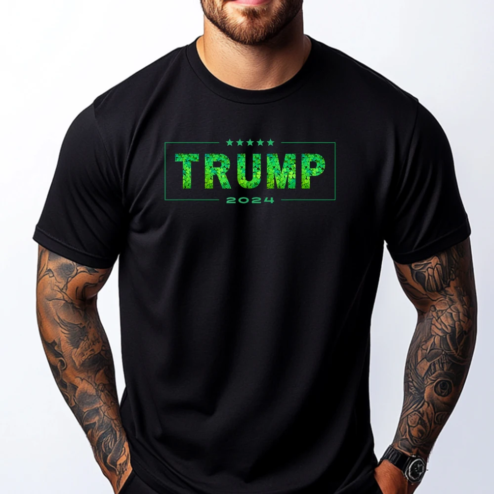 

Happy St Patrick Is Day Trump 2025 Clover Leaf Men Big And Tall T Shirts Unisex Men Clothing Leisure Valentine's Day