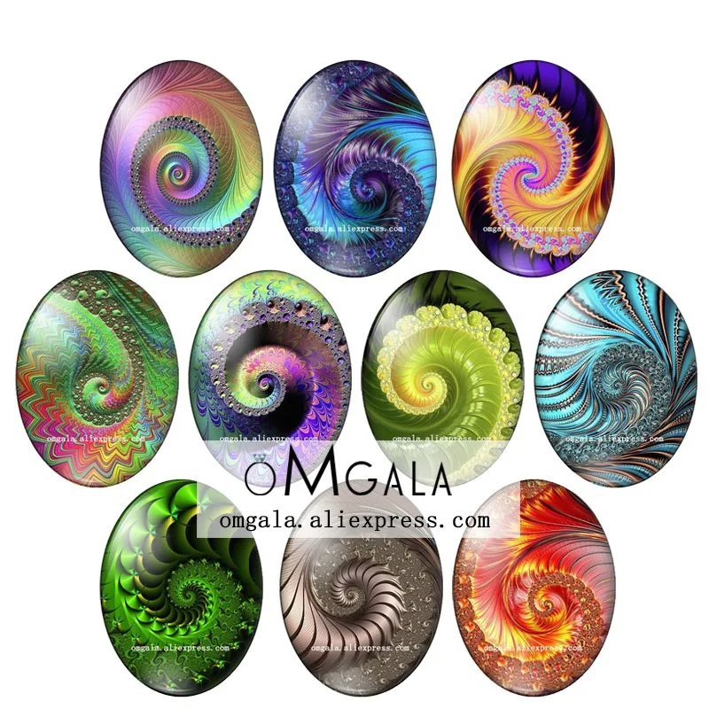 Handmade Mixed Whirling Fractal Patterns 13x18mm/18x25mm/30x40mm Oval photo glass cabochon flat back Making findings