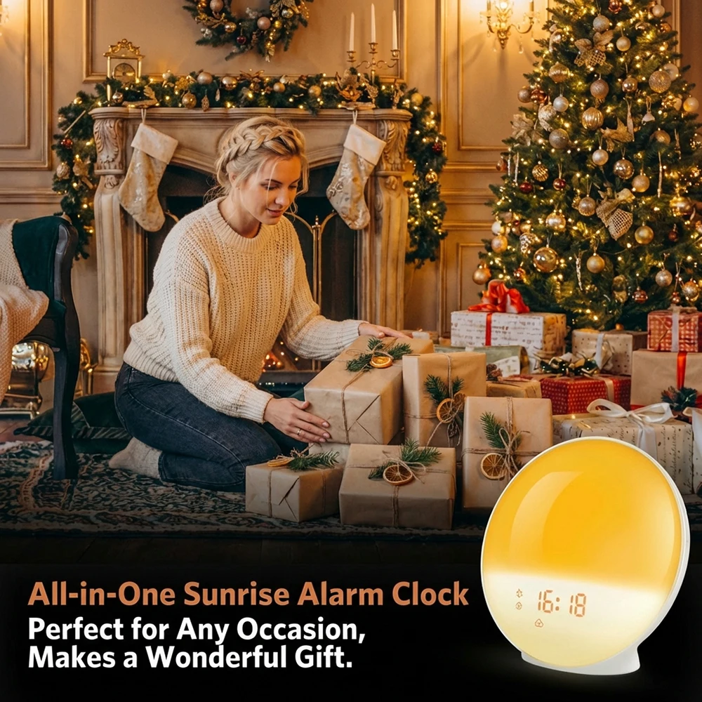 Wake Up Light Alarm Clock with Sunrise/Sunset Simulation Dual Alarms FM Radio Nightlight 7 Colors Natural Sounds Snooze view 6
