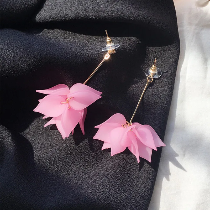 Fashion New Elegant Lady Lotus Petal Earrings Multi-layer 5 Colors Flower Long Earrings With Crystal Women Party Birthday Gift