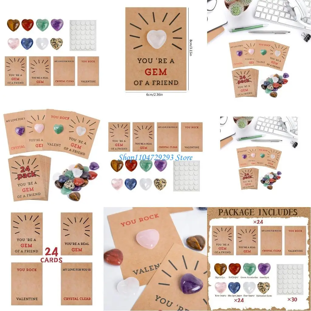 

Y2GD 24 Pcs Valentines Cards with Heart Crystal Stone Valentine Gift for Kid Boy Girl