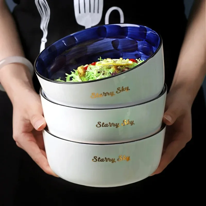

Nordic Starry Sky Underglaze Ceramic Rice Bowl Household Large Heat Fruit Salad Insulation Anti-scald Dessert Noodle Soup