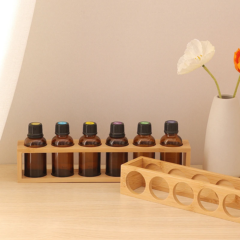 New 5/6 Holes Wooden Essential Oils Storage Rack Fits 30ml Bottles Tabletop Display Stand For Aromatherapy Bottles Storage