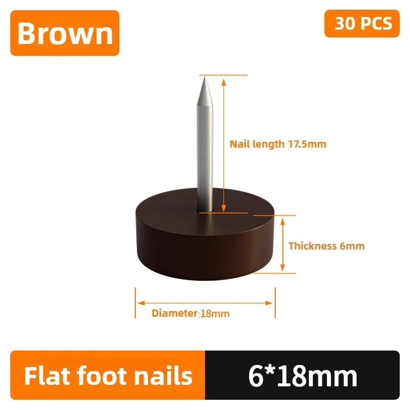 20pcs Furniture Feet Nails Stick-on Glide Skid Pad Screw-in 16/18/20/22/25mm flat Round Chair Table Leg Protector rubber view 6