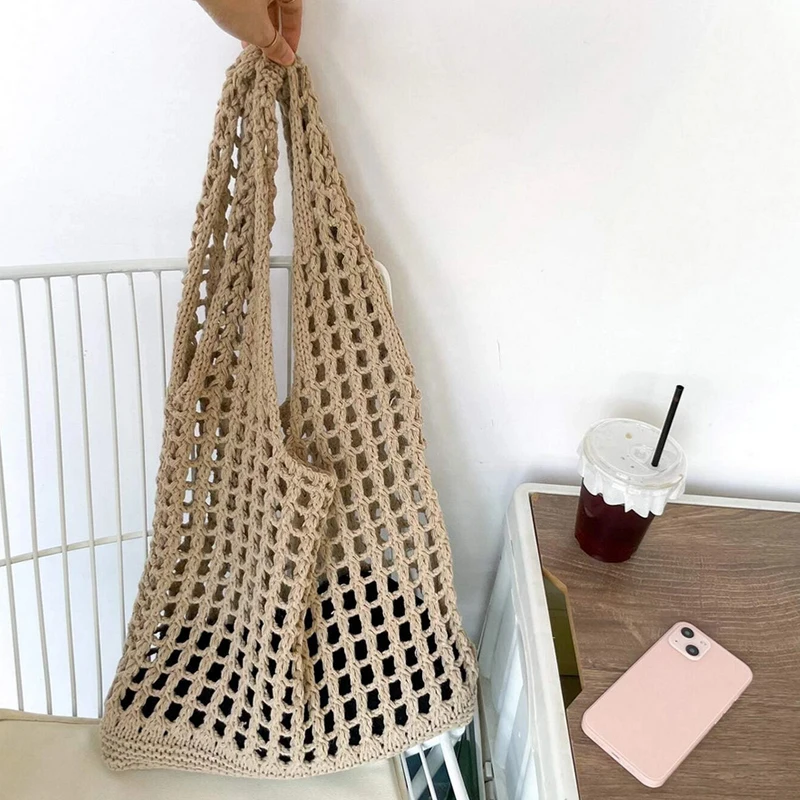 Mode Häkel taschen für Frauen Sommer Strand Einkaufstasche ästhetische Tragetaschen Handtasche böhmisch gewebte Strick Umhängetasche – Detail 2
